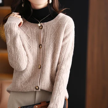 2021 jesen/zima novi ženski kardigan casual jednobojnu okrugli izrez vuneni džemper plus size pletene kašmir džemper ženski top