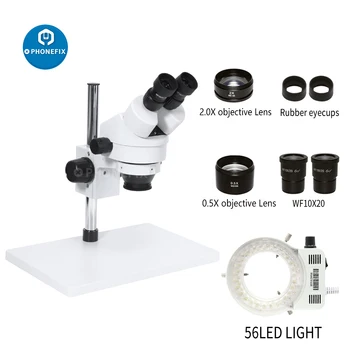 3.5 X-180X Kontinuirani Zoom stalak kompasa Industrijski Stereo Mikroskop 0.5 X 2X Pomoćni objektiv 56 LED Prsten Svjetla Microscopio