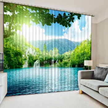 3D Zavjese Luksuzni Dimed Prozorskih Zavjesa Dnevni boravak krajobrazne zavjese zelene zavjese