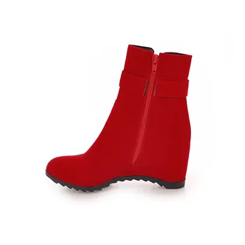 Elegantan dizajn Povećana za Unutarnje Ženske Čizme Ženske Baršun Cipele od флока Jesen Zima Cijele čarapa Munja Booties Plus Veličina 42 Crvena