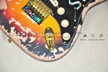 Izrađen po mjeri električna gitara niza zvijezda 6,пикгард gitare Sunburst boja crna,Radi staro tijelo nakon starinski vrat Maple most Tremolo