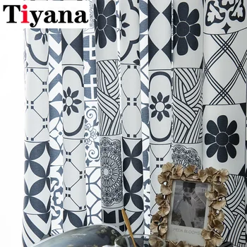 Maroko Stil Crno-Bijela Lanena Tkanina Tiskanje Guste Zavjese za Dnevni boravak Spavaća soba Dekoracije Vrata JK073D