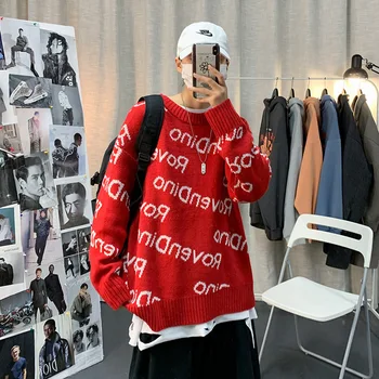 Starinski Crveni Džemper Korejski Modni Pulover Jesen Zima Novi Japanski Harajuku Moderan Hip Hop Adolescencija Pletene Top Unisex Vanjska Odjeća